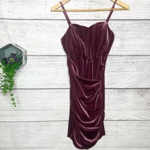 Madrag Pink Velvet Draped Front Bodycon Mini Dress Size Small Valentine’s Day
